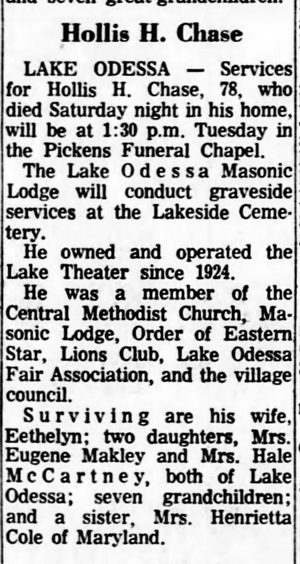 Lake Theatre - June 1967 Hollis Chase Passes On